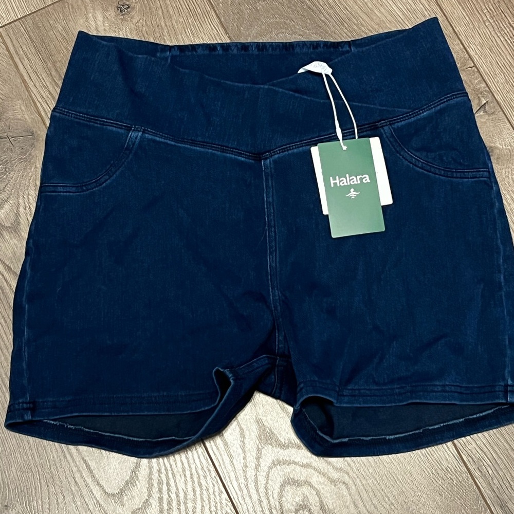 HALARA Navy Denim Shorts with Pockets